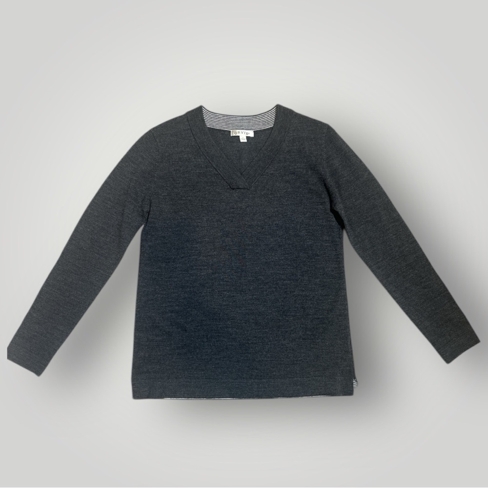 Orvis 100% Merino Wool V Neck Sweater Charcoal Gray Women’s XS Lightweight